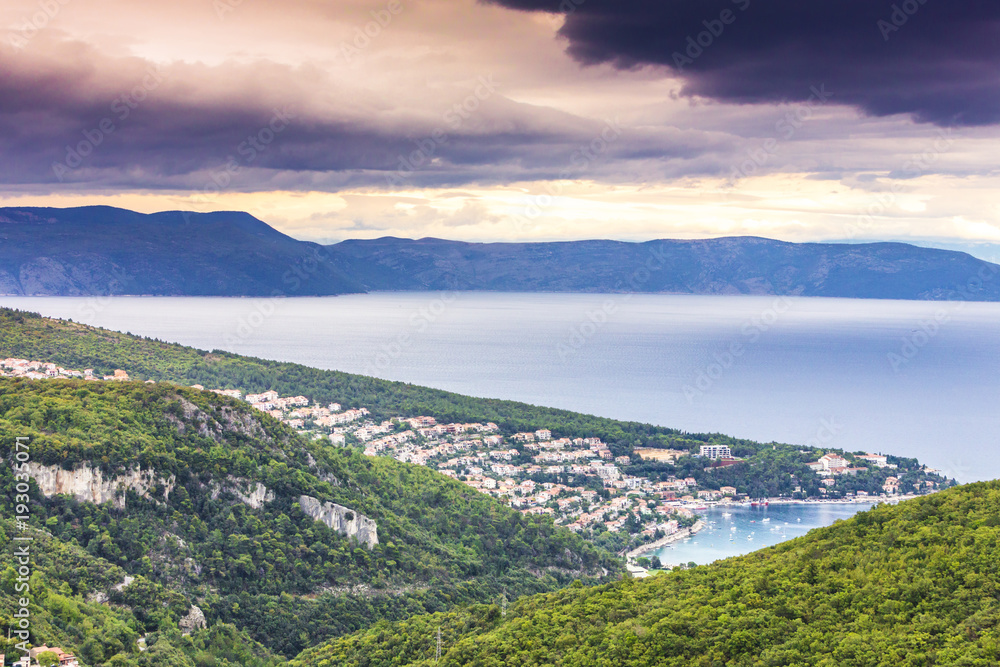 Kroatien, Istrien, Blick von Labin nach Rabac und Kvarner Bucht
