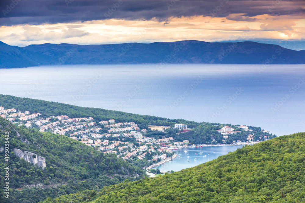 Kroatien, Istrien, Blick von Labin nach Rabac und Kvarner Bucht