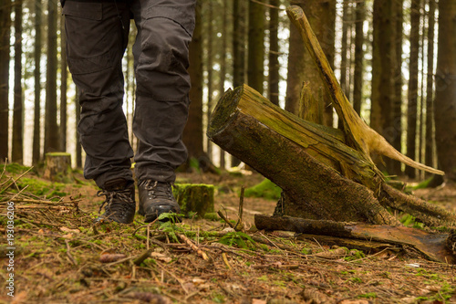 Vandring i skogen med känger