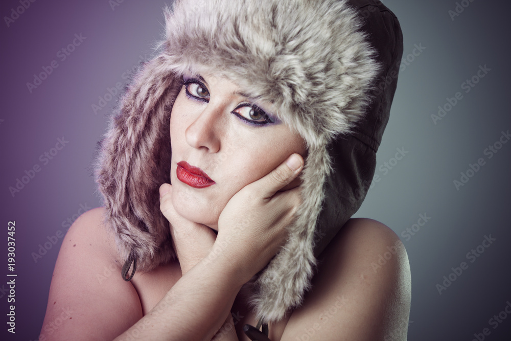 beautiful nude woman with furry winter hat girl cold beautiful nude woman with furry winter hat girl cold