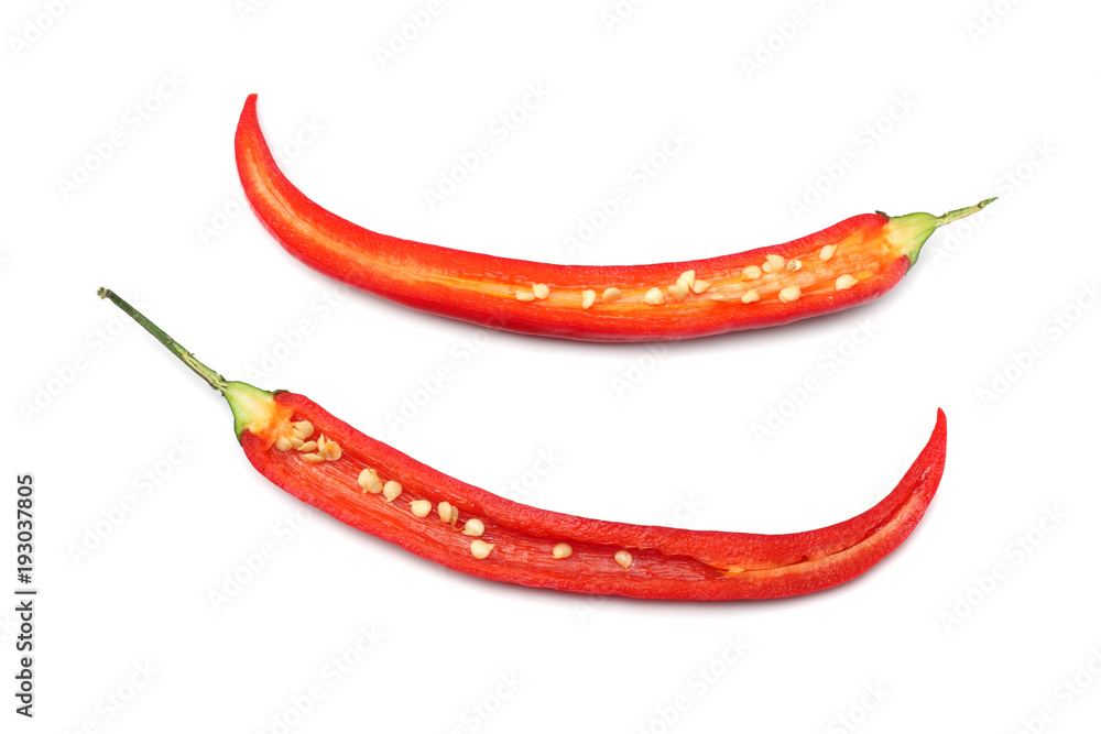 sliced red hot chili peppers isolated on white background sliced red hot chili peppers isolated on white background