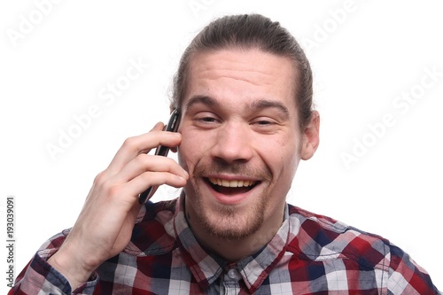 Caucasian man with a phone