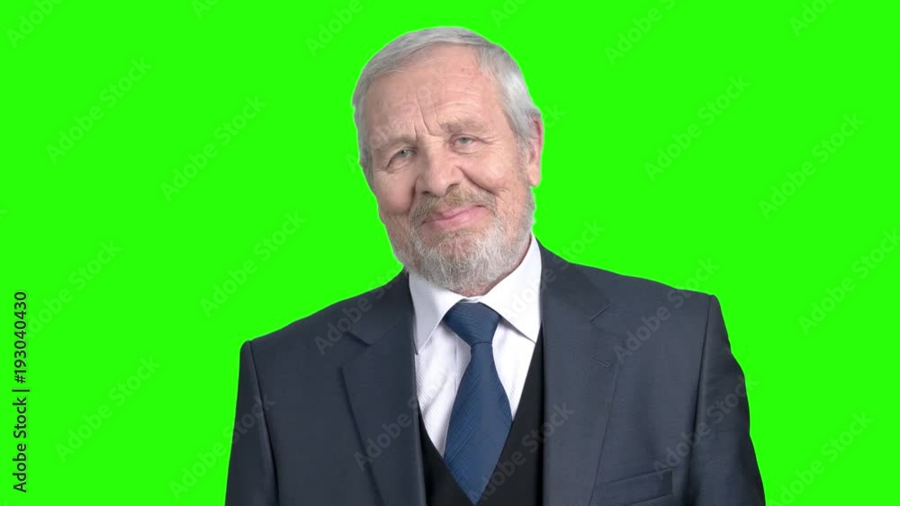 Positive senior businessman on green screen. Happy smiling man in formal suit on chroma key background. Successful elderly executive. Positive senior businessman on green screen. Happy smiling man in formal suit on chroma key background. Successful elderly executive.
