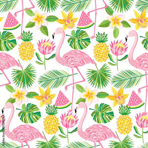 Vector tropical seamless pattern. Summer background