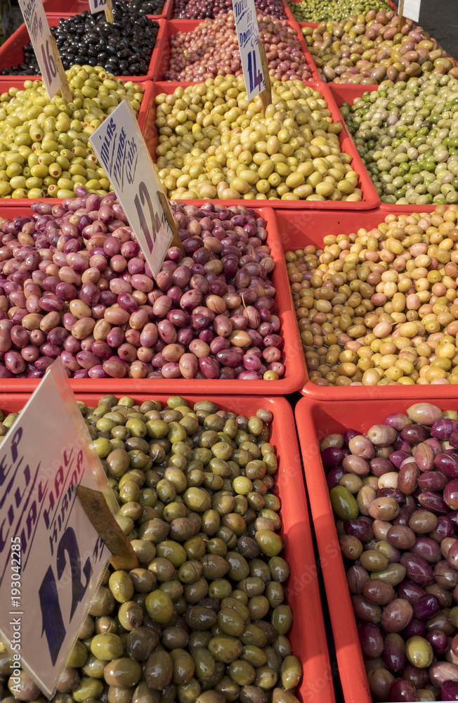 marinated olives in the market