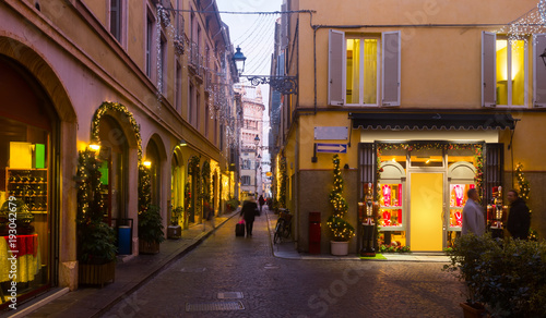 New Year's illumination streets of Parma city at evening