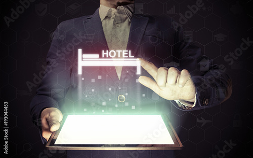 Canvas Print Image of a man with a smartphone in his hands