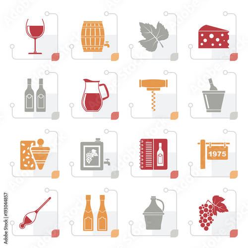 Stylized Wine industry objects icons -vector icon set