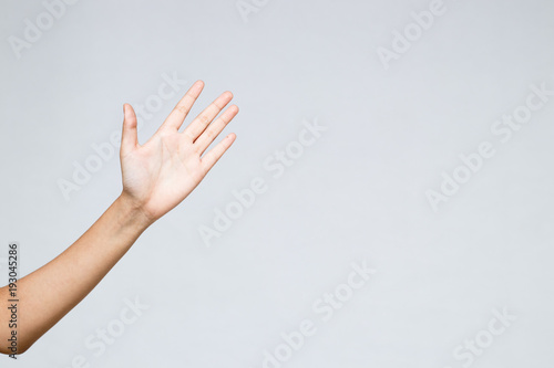 A hand counting number five isolated on white background.