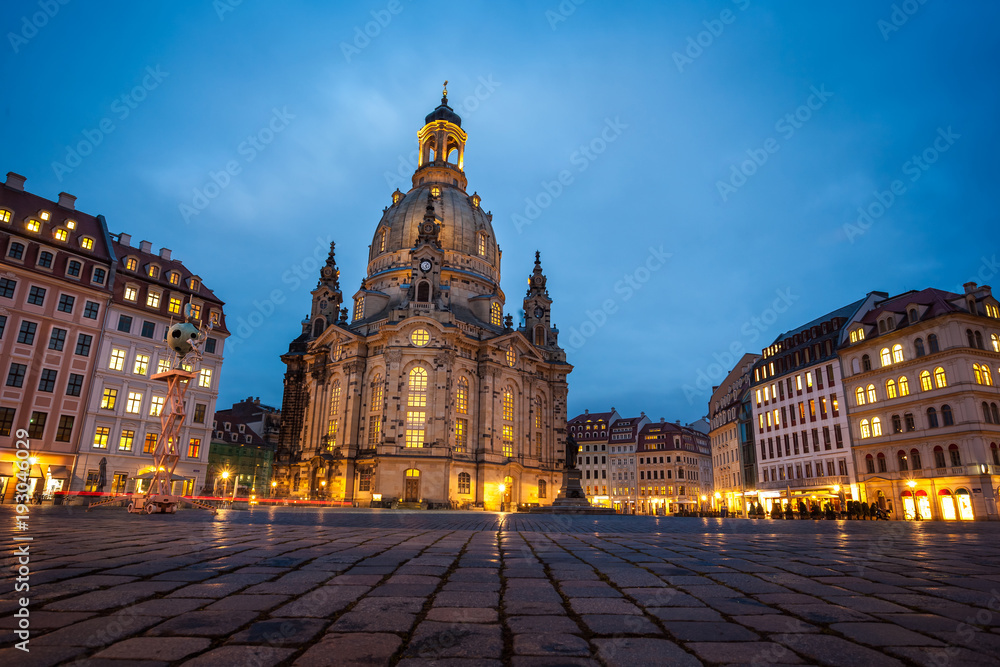 The Neumarkt square and Frauenkirche (Church of Our Lady) in Dresden at night