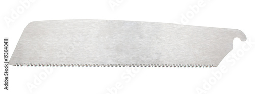 Blade of traditional japanese saw for woodworking or carpentry isolated on a white background, top view.