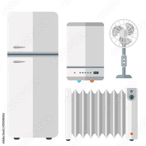 Home appliances vector domestic household equipment kitchen electrical domestic technology for homework tools illustration