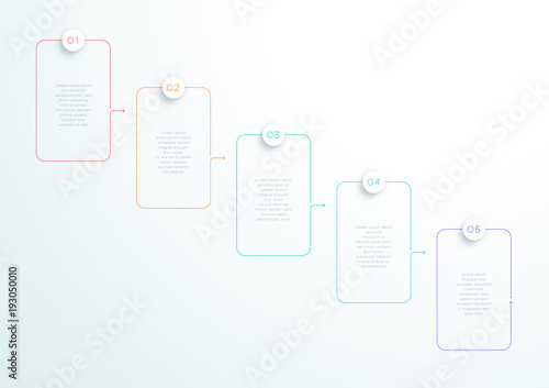 5 Step Vector Flat Thin Line Text Boxes Linked Together