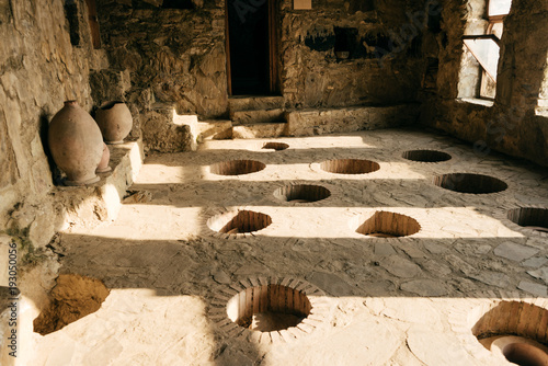Quadro su tela room in the factory for wine, pitchers and special holes in the floor