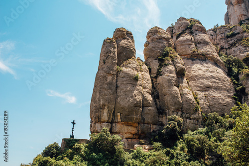 A mountain view with monastery on the top in Montserrat, Spain photo