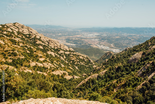 A mountain view with monastery on the top in Montserrat, Spain photo