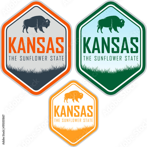 kansas vector label with zubr buffalo bison