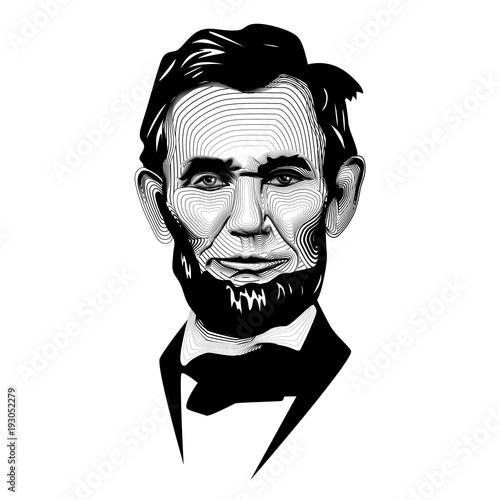 Historic Black White Monochrome Vector Line Art President Abraham Lincoln