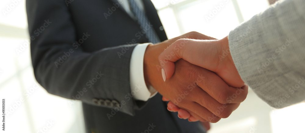Excited smiling businessman handshaking partner at meeting, Excited smiling businessman handshaking partner at meeting,