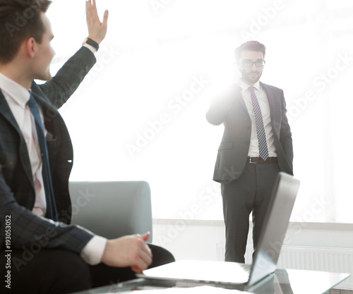 business concept.businessman pointing to the screen