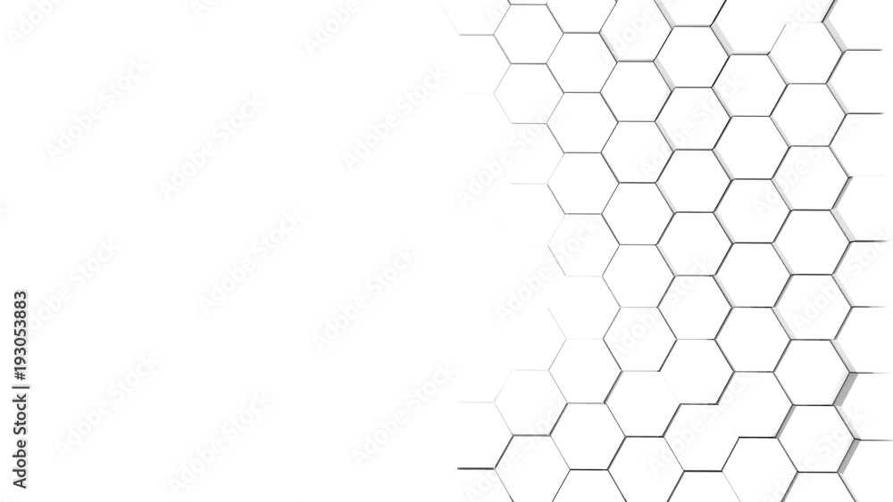 Fototapeta Futuristic background with hexagonal white abstract shape. 3d illustration
