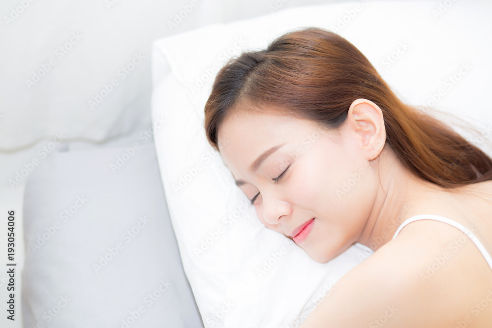 Beautiful asian young woman sleeping lying in bed with head on pillow comfortable and happy. girl with relax for health concept. Beautiful asian young woman sleeping lying in bed with head on pillow comfortable and happy. girl with relax for health concept.