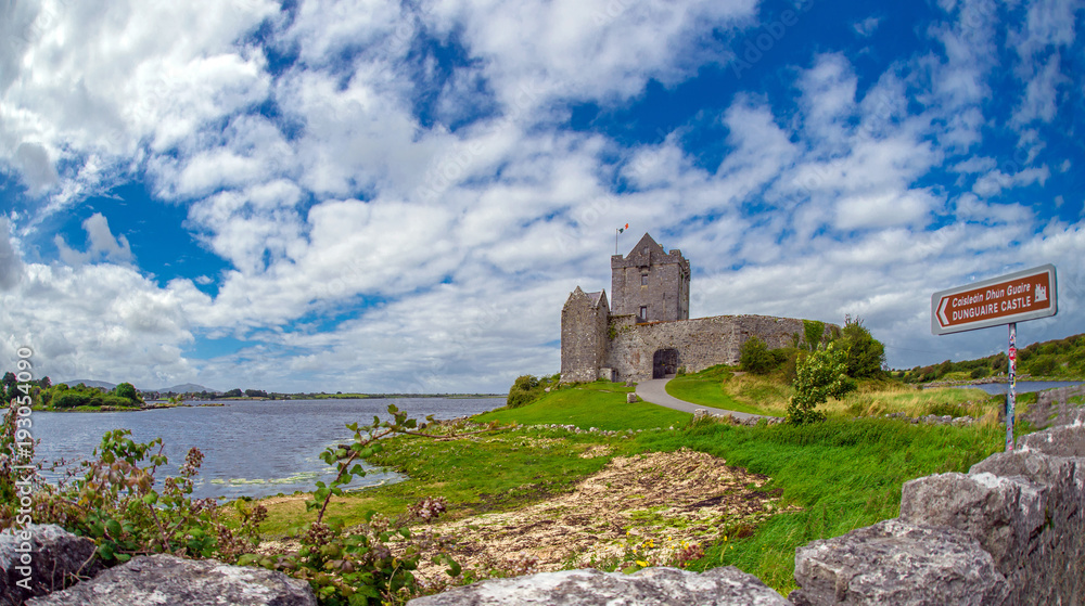 Landscape of Dunguaire Castle in County Galway, Ireland, Uk.