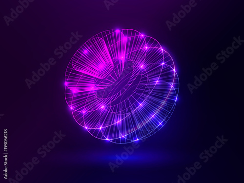 Abstract glowing sphere. Bright pink and blue lines. Creative gradient sphere concept. Futuristic technology background. Vector illustration
