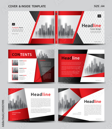 Red Cover design and inside template for magazine, ads, presentation, annual report, book, leaflet, poster, catalog, printing media, newsletter, business brochure flyer, Horizontal layout vector. A4