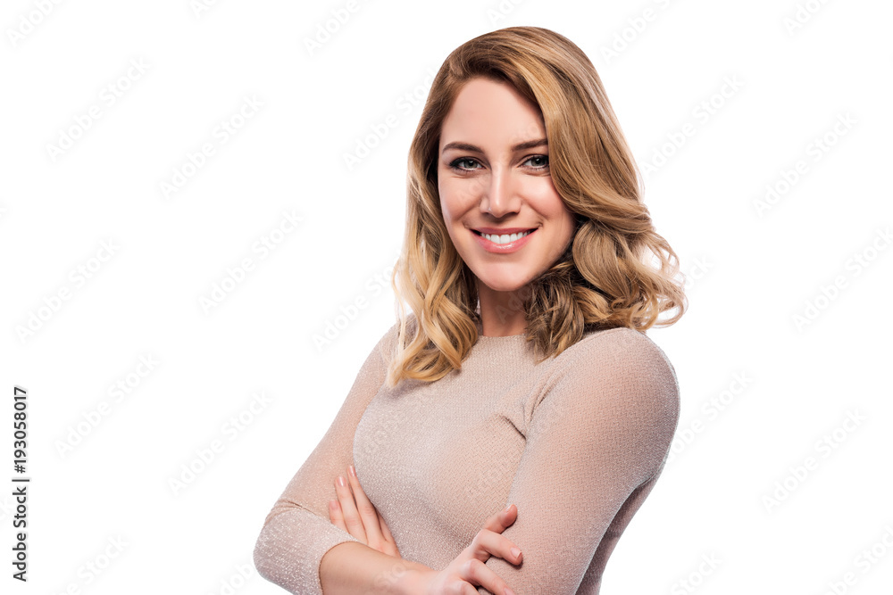 Attractive blond young woman. Portrait of a beautiful woman on a white background. Attractive blond young woman. Portrait of a beautiful woman on a white background.
