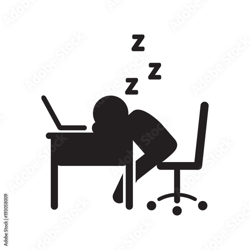 Person sleeping at desk vector icon. Vector illustration. 