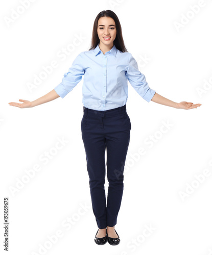 Young businesswoman showing...