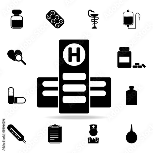 hospital building front silhouette icon. Set of Medecine and hospital icons. Premium quality graphic design. Sign sand symbols collection, simple icons for websites, web design