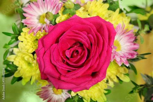 Bouquet of flowers with a large rose