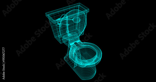 A Wire-Frame of a toilet, 3D rendered with my own design Front View (Top).