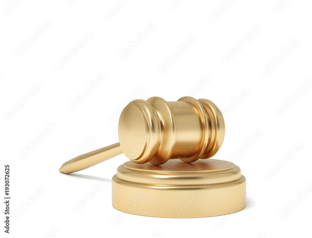3d rendering of an isolated judge gavel resting on a sound block on a white background. 3d rendering of an isolated judge gavel resting on a sound block on a white background.