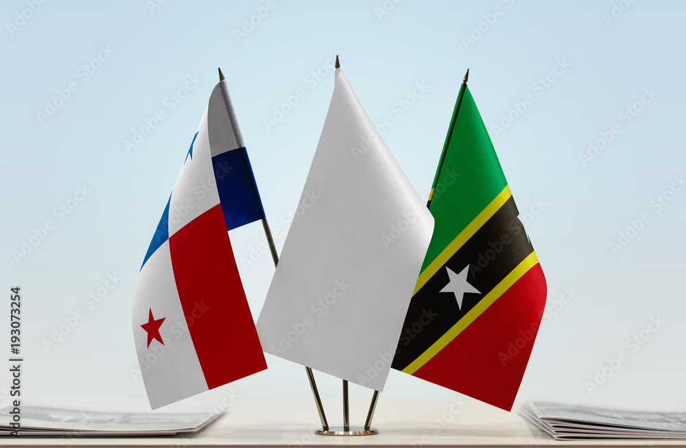 Flags of Panama and Saint Kitts and Nevis with a white flag in the middle