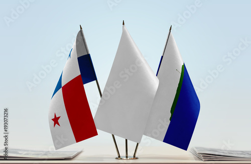 Flags of Panama and Navassa Island with a white flag in the middle photo