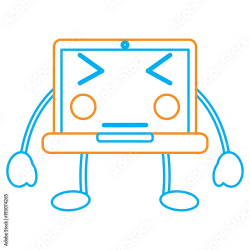 laptop angry computer emoji icon image vector illustration design orange and blue line