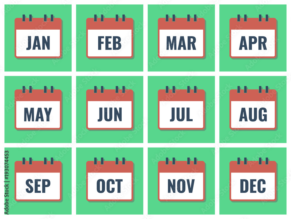 month name in calendar, flat style vector illustration Stock Vector | Adobe Stock