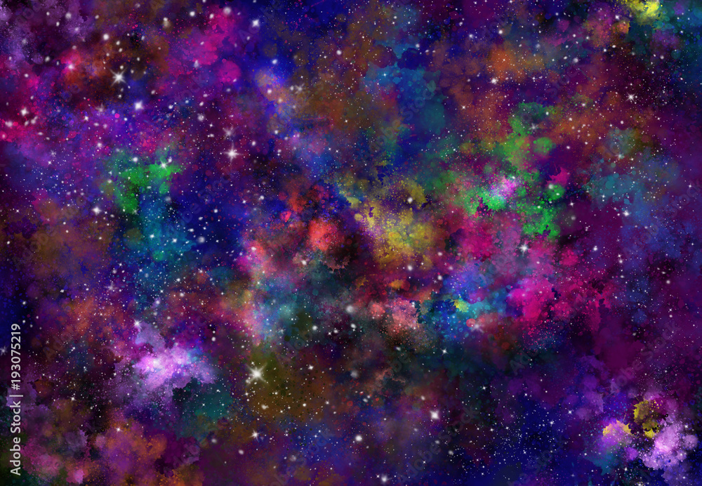 Star field in galaxy space with nebula, abstract watercolor digital art painting for texture background