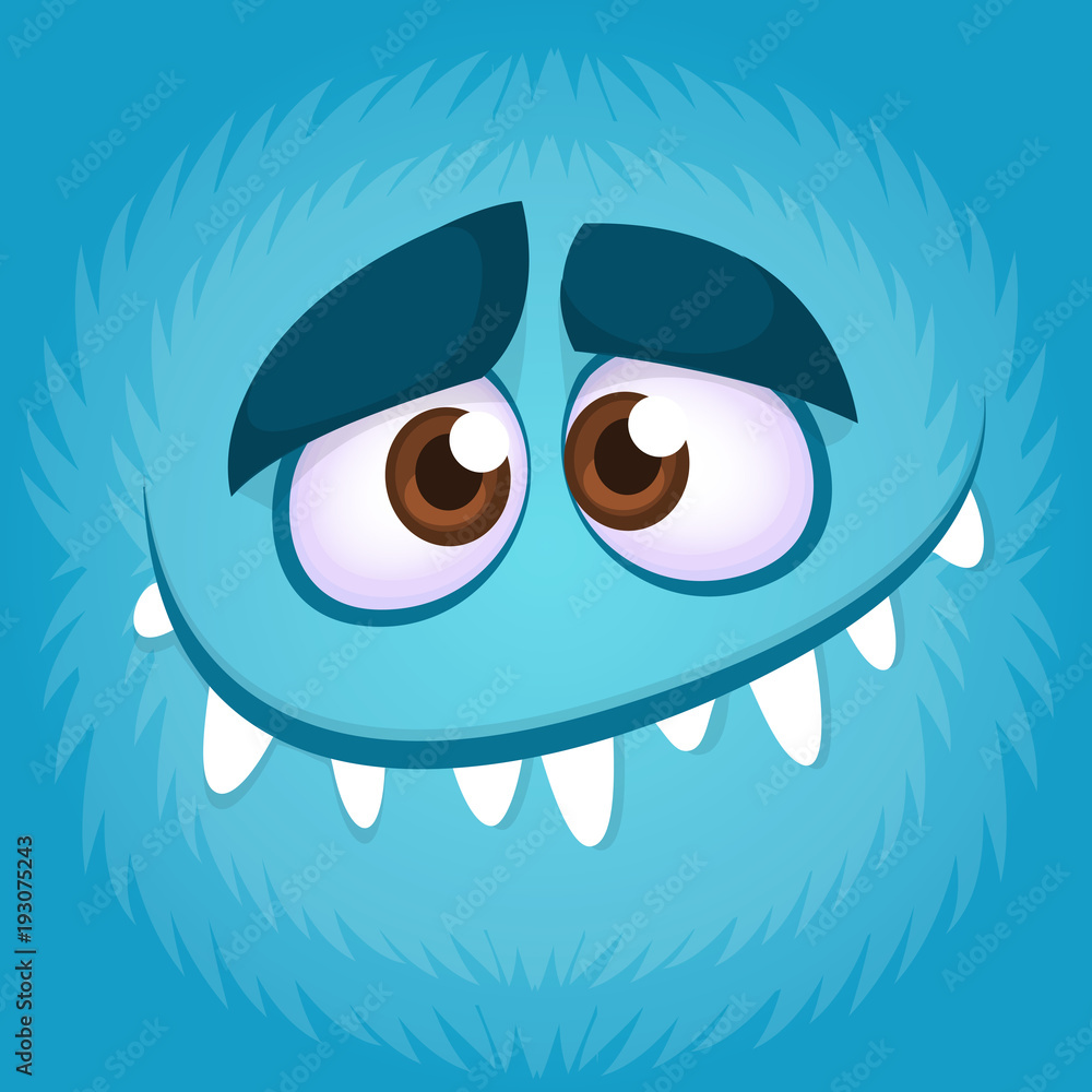 Vecteur Stock Funny cartoon monster face. Vector illustration of blue  creepy monster avatar | Adobe Stock