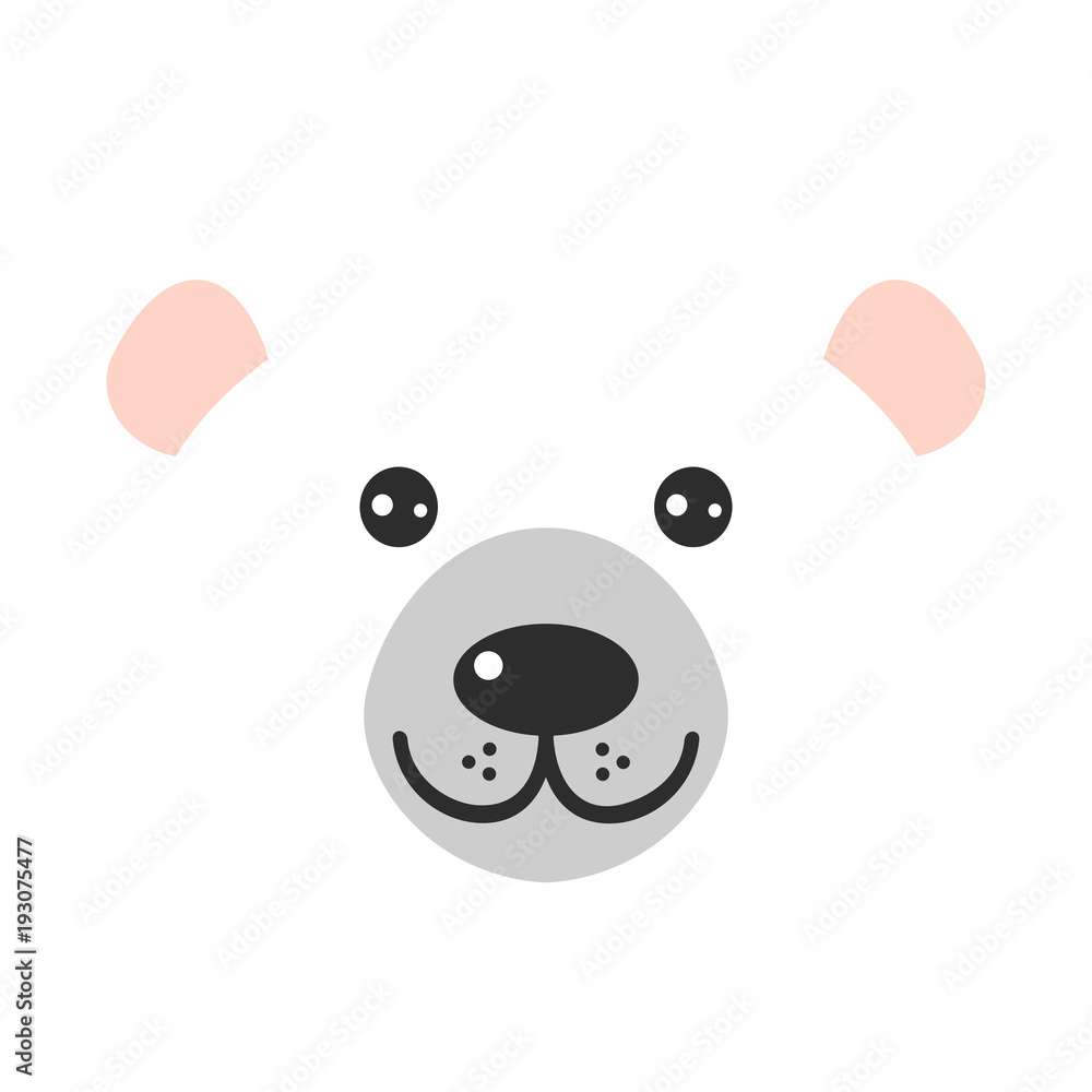 funny polar bear face on white background. Vector