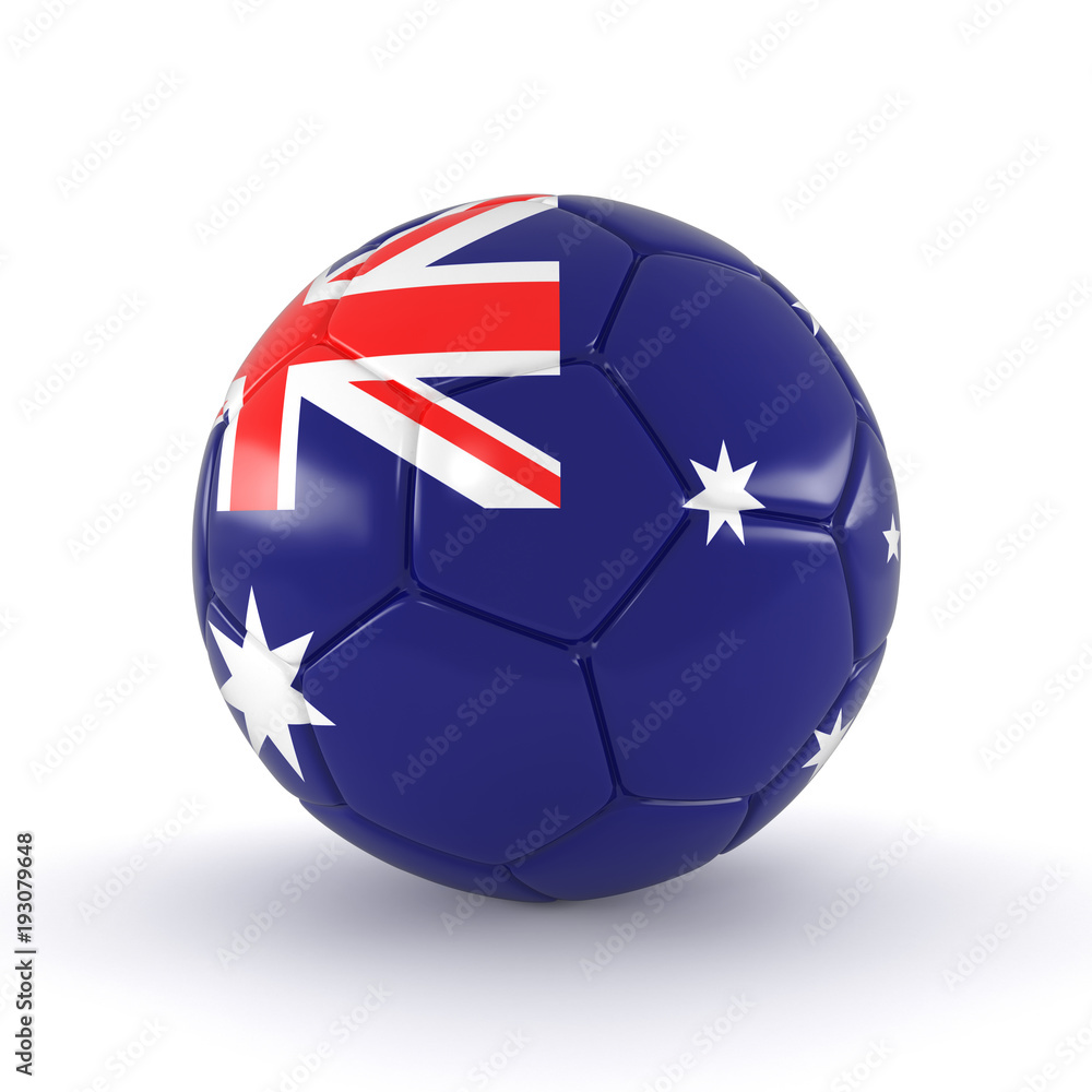 Obraz premium Fußball mit Australien Flagge auf weißem Hintergrund