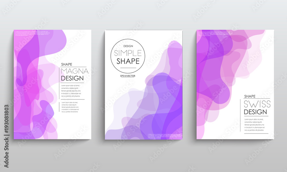 Set of cards with blend liqud colors. Futuristic abstract design. Usable for banners, covers, layout and posters. Vector.