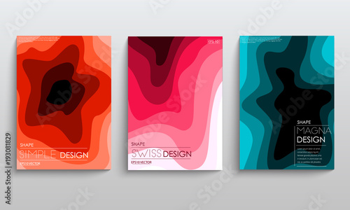 Set of cards with blend liqud colors. Futuristic abstract design. Usable for banners, covers, layout and posters. Vector. photo