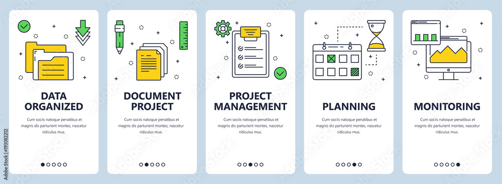 Vector modern thin line project management concept web banner set - obrazy, fototapety, plakaty 