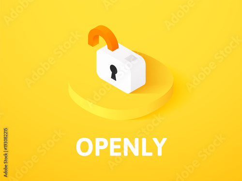 Open lock isometric icon, isolated on color background