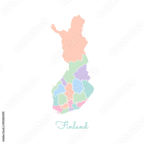 Finland region map: colorful with white outline. Detailed map of Finland regions. Vector illustration.