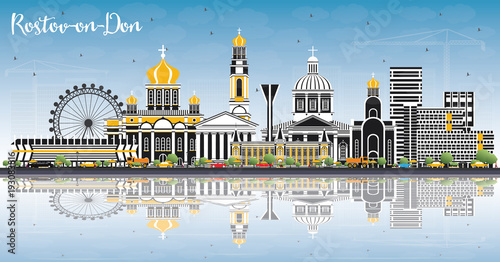 Фотография Rostov-on-Don Russia City Skyline with Color Buildings, Blue Sky and Reflections